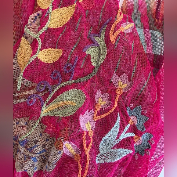 Johnny Was Biya Feather Lark Mesh Blouse Pink Floral Paisley Size L - Picture 9 of 13